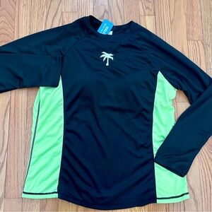 NWT XL Women's Long Sleeve Black Green Swim Rashguard